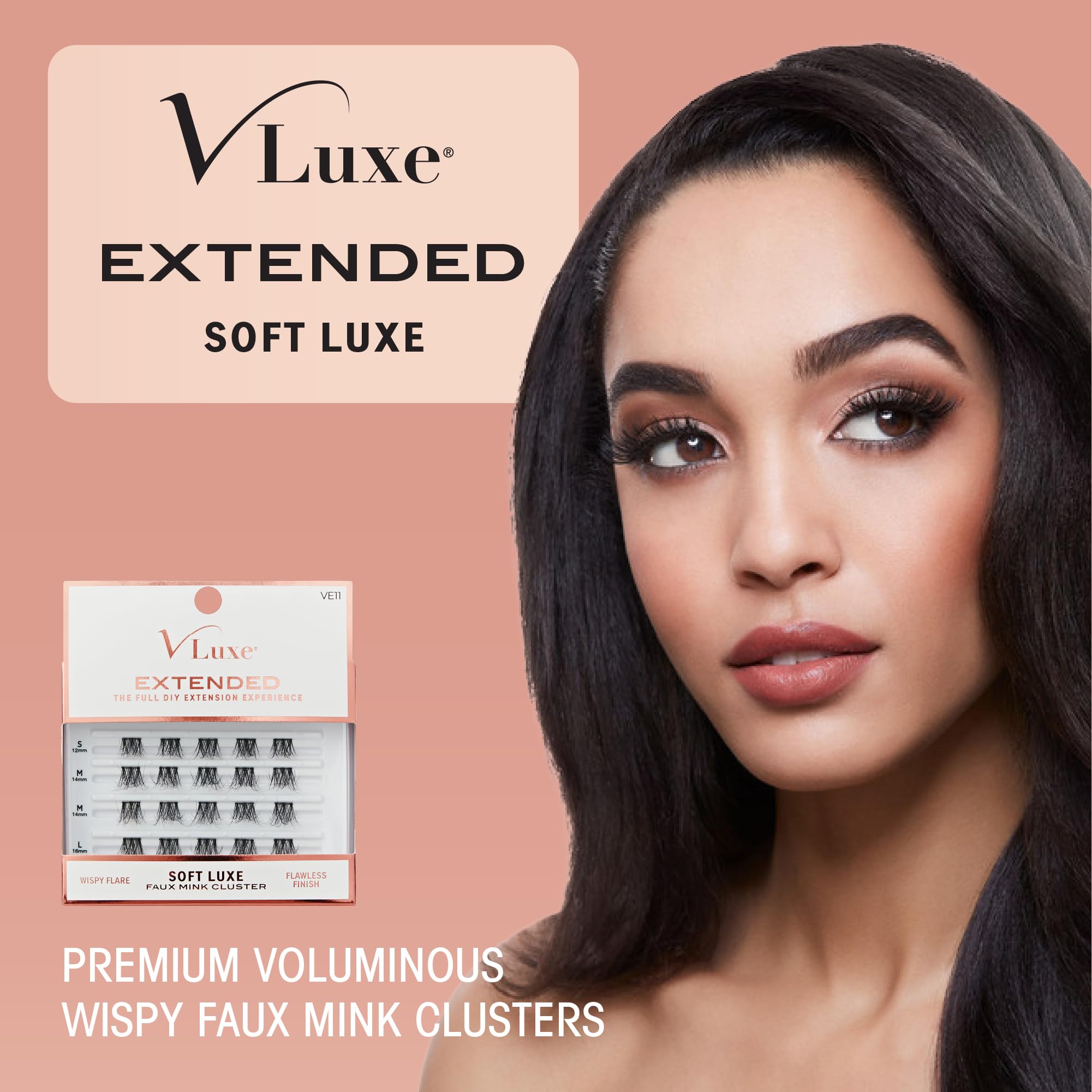 VLuxe Soft Luxe Faux Mink Lash Cluster, 12-16mm Seamless DIY Lash Extensions, Volume & Wispy Fans, Luxurious Soft Fibers, Ultra Comfort False Eyelashes with Lightweight Thin Band for Natural Blending