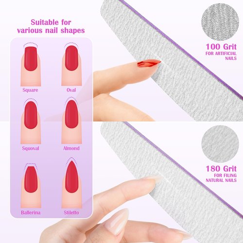 Nail File: 100/180 Gritfor Nails, 10 Pcs Zebra Doubled Sides Coarse Finger Nail Filer for Acrylic and Extension Gel Removal Manicure Kit Salon Home Use Nail Files (Halfmoon, Count, 25, 100/180 Grit)