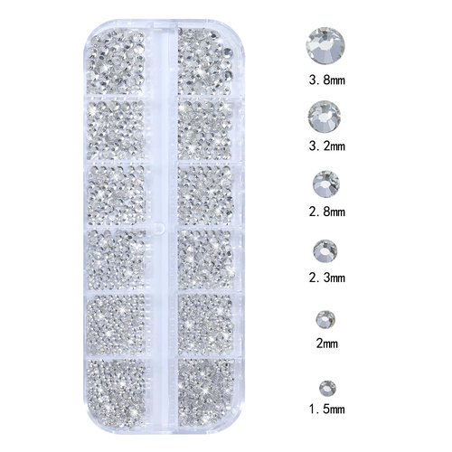 Nail Rhinestones - 3D Multi Shape Size, Flat Back, Manicure Rhinestones Charms, Crystals White Gems, with Kit, for Nail Art, Bedazzling Acrylic Nails, DIY Decor