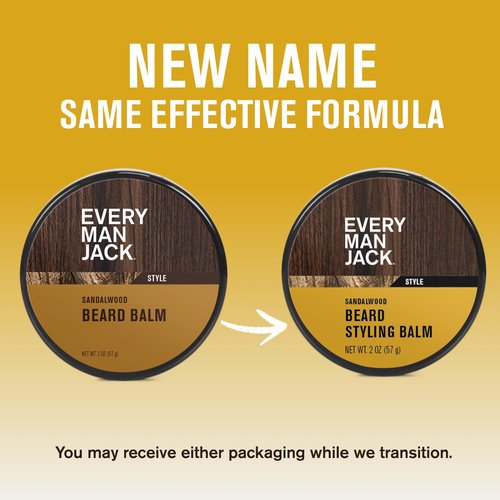 Every Man Jack Beard Balm - Moisturize, Strengthen And Style Your Beard w/Medium Hold - Light Sandalwood Scent - Made w/Naturally Derived Ingredients like Candelilla Wax and Shea Butter - 2 oz