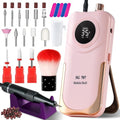 Moskany Professional Electric Nail Drill Kit 35000RPM with 14PCS Bits Pink Portable Rechargeable Cordless File Machine for Acrylic Gel Powder Nails and Manicure Pedicure Toenail Tool Salon Set