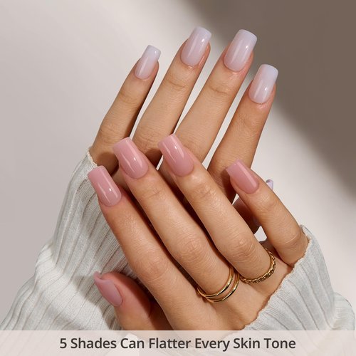 BTArtboxnails XCOATTIPS Bare 5-Shades Nude Press on Nails - Short Square Press on Nails, 4-Week Wear, Easy Apply, Soak Off, Salon Quality Value at Home, 16 Sizes - 160 Fake Nails
