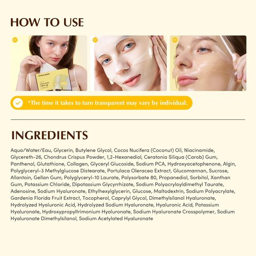 EQQUALBERRY Collagen Glow Up Mask - Niacinamide & Low Molecular Collagen for Brightening and Radiance Boosting | Korean Collagen Face Mask for Glass Skin, 4 Sheets, 1.01 OZ.