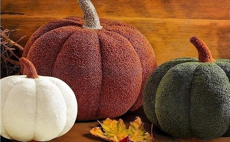 Halloween Pumpkin Throw Pillows Set - 3 Plush Teddy Fleece Cushions for Home Decor