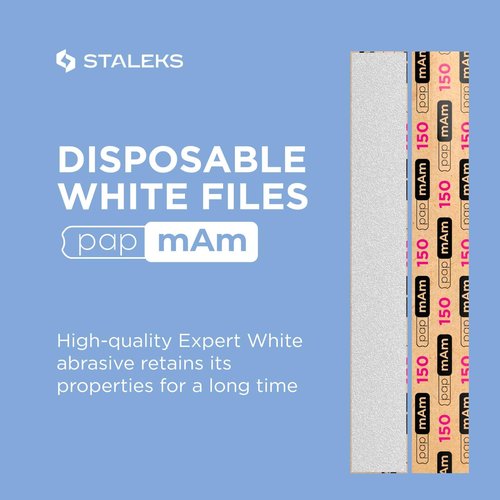Staleks Pro Disposable White Nail Files papmAm Expert 22 – 150 Grit – 50 Pcs – Glueless Replaceable Abrasives – Professional Nail Filing – Manicure & Pedicure