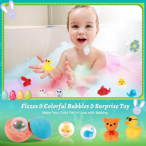 Bath Bombs for Kids with Surprise Inside, 24 Pack Kid Bath Bombs Gift Set, Easter Basket Stuffers Easter Gifts for Kids Bubble Fizzy for Girls Boys with Toys Inside