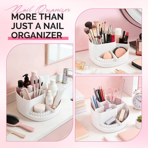 MelodySusie Nail Art Tools Storage Box with 18 Holes & 7 Compartments,Sturdy Large Capacity and Compatible with 3/32" Nail Drill Bits, Nail Drill Holder for Nail Station,Salon & Home, White