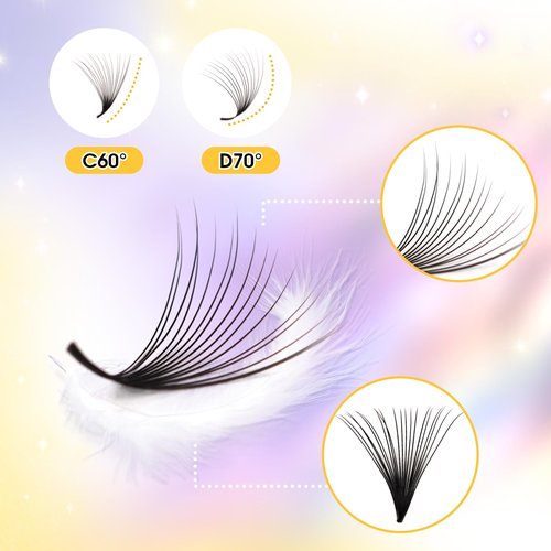 800 Premade Fans Eyelash Extensions 16D 8-15mm Mixed Length Premade Lash Fans D Curl Middle Stem Premade Fans Handmade Volume Premade Lash Extensions Fans Box