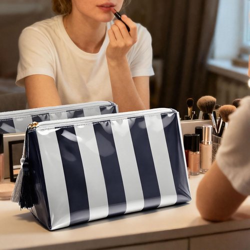 Fozira Makeup Bag, Small Clear Coated Cosmetic Bags for Women Girls, Waterproof Travel Makeup Bag for Purse Organizer Zipper Pouch Beach Summer Vacation Essentials Gifts for Women