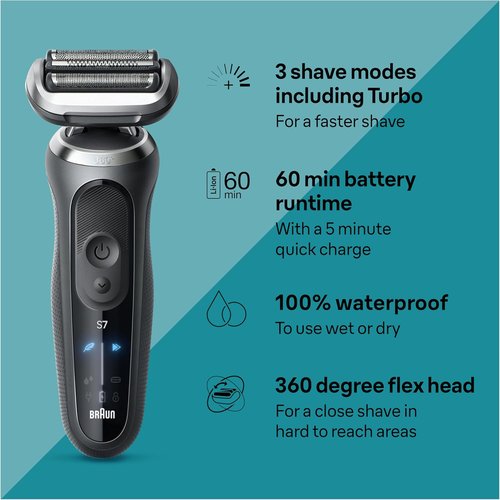 Braun Electric Shaver - Series 7 7127cs | Wet & Dry Shaving, Turbo & Gentle Modes, Waterproof, Space Grey