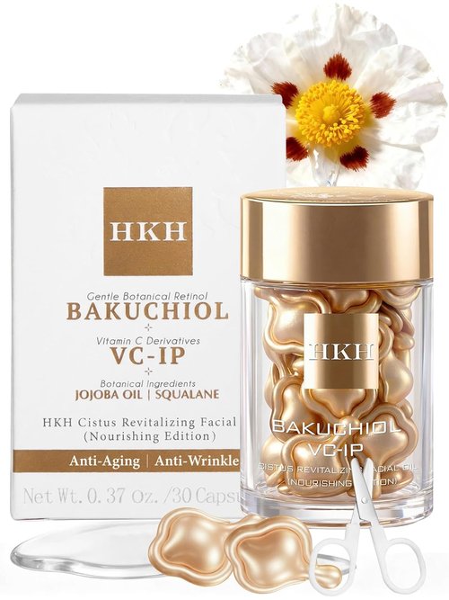 HKH Bakuchiol Retinol Serum - Anti-Aging Capsules for Sensitive Skin | 30 Count Night Repair with Peptides
