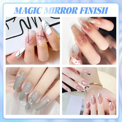 U-Shinein 3Pcs Spider Gel Set: Black & White & Transparent 3D Spider Gel Polish with Metallic Silver Gold Chrome Nail Powder for Nail Arts