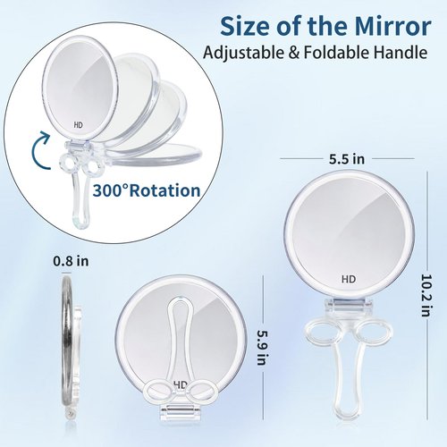 AMISCE Magnifying Hand Mirrors with Handle - Double Sided Handheld Mirror with 1X 40X Magnification, Portable Travel Folding Hand Held Mirror, Pedestal Makeup Vanity Mirror, Girl Women Mother's Gift