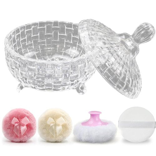 Baby Powder Puff and Container Set, Dusting Powder Container with 4 Pcs Puff, Suitable for Face Body Wet Dry Makeup Soft Washable Reusable Valentine's Day Gift