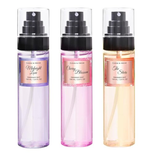 Clean-n-Fresh Body Spray - Cherry Blossom Fragrance Mist Gift Set | Pack of 3, 3.4 Fl Oz Each