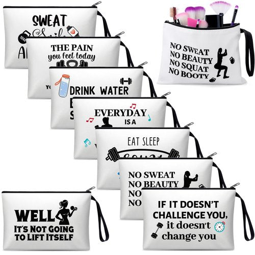 SilTriangle 8 Pcs Workout Cosmetic Bags Workout Gifts Funny Sports Lover Gym Gifts Gym Fitness Makeup Bags for Women Body Builder Zipper Pouch for Fitness Bodybuilding Lovers