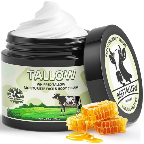 MINIBIRD Beef Tallow for Skin, Tallow and Honey Balm, 100% Organic Beef Tallow Blam Grass Fed Finished Whipped Tallow, Unscented Face Cream Moisturizer Body Lotion Skin Care for Sensitive