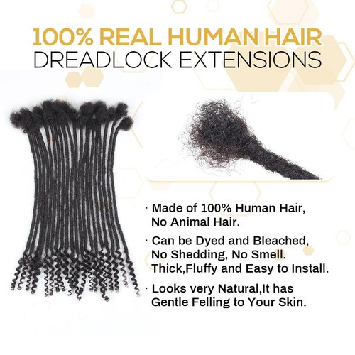 Pouweney 12 inch 30 Strands Loc Extensions Human Hair Curly Ends 0.4cm Width Dreadlock Extensions， 100% Permanent Human Hair Loc Extension with Curly Ends Natural Black Curly Locs