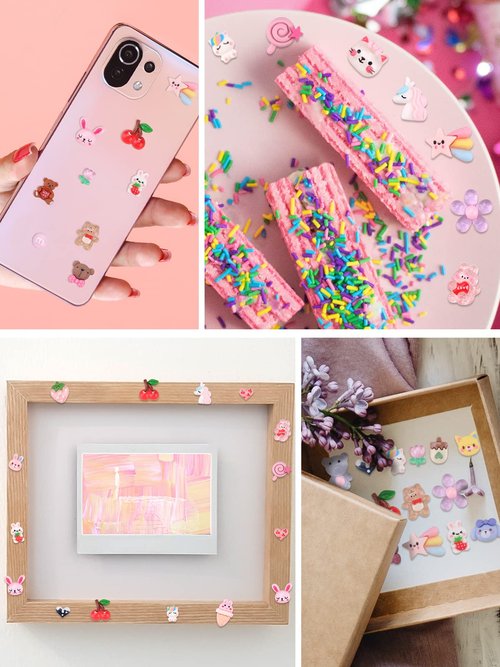 EBANKU 100 Pcs Kawaii Nail Charms, Flatback Resin Nail Charms Sweet Candy Slime Animals 3D Nail Decoration for DIY Crafts Jewelry Making