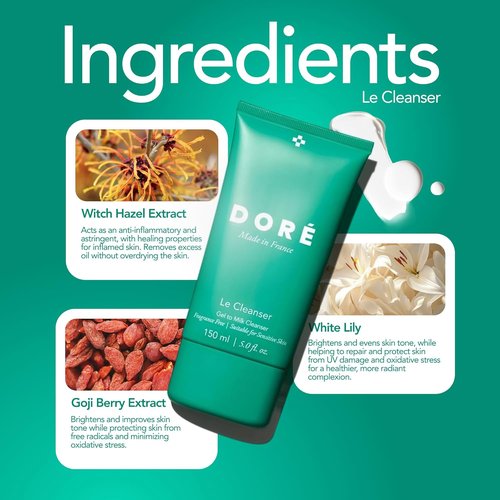 Doré Daily Face Cleanser - Gel to Milk Hydrating Formula for Dry & Sensitive Skin | 5 fl oz (150 ml)