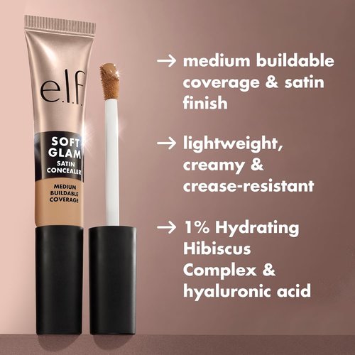 e.l.f. Soft Glam Satin Concealer - Medium Coverage, Crease-Resistant & Long Lasting, Fair Neutral 13