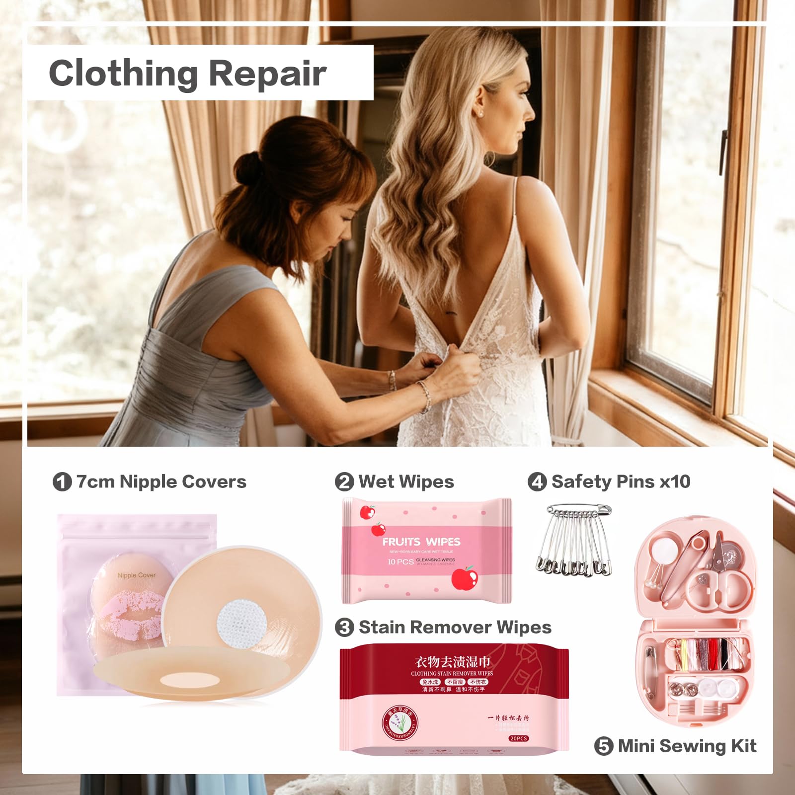 Wedding Day Emergency Kit for Bride, Team Bride Wedding Essentials Survival Set, Must-Have 40+ Essentials Travel Kit with Makeup Bag (Pink)