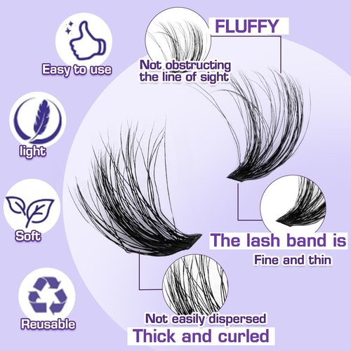Lash Extension Kit 14-24mm Lash Clusters Kit 60D+80D+100D Thick Volume Eyelash Extension Kit D Curly DIY Individual Lashes 3 Style Lashes with Waterproof Lash Bond and Seal and Tweezers