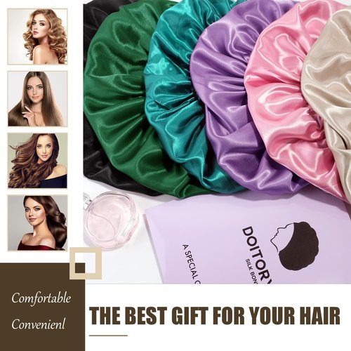 Doitory Bonnet for Sleeping Women & Men, Double Layer Silk Bonnet, Soft Satin Lined Hair Bonnets Sleep Shower Cap for Natural & Curly Hair(Champagne)