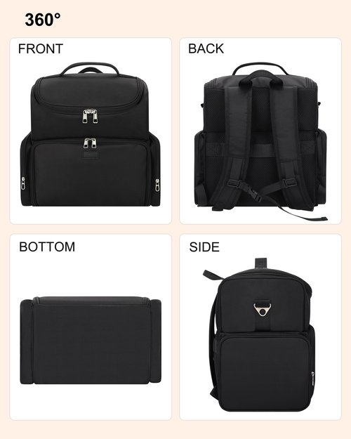 Relavel Tattoo Backpack with 4 Removable Pouches, Tattoo Travel Case with 3 Detachable Dividers, Waterproof Tattoo Carrying Case for Stencil Printer, Equipment and Supplies - Black