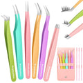 6pcs Eyelash Tweezers Lash Extension Tweezers for False Lashes,Christmas Gifts Eyelash Tweezers for Lash Clusters Metal Lashtweezers Stocking Stuffers with Lash Applicator Tool