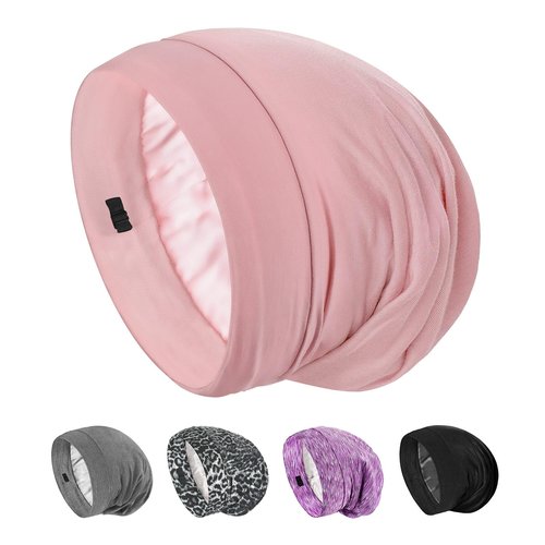 SOLZEK Silk Bonnet for Sleeping 100% 19 Momme Mulberry Adjustable Hair Wrap Curly Double Layered Night Cap Anti Frizz Women 1Pcs (Pink)