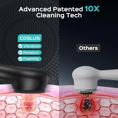 COSLUS FBS03 Facial Cleansing Brush - 2-in-1 Spin & Vibration Silicone Exfoliator | Waterproof Electric Face Scrubber for All Skin Types