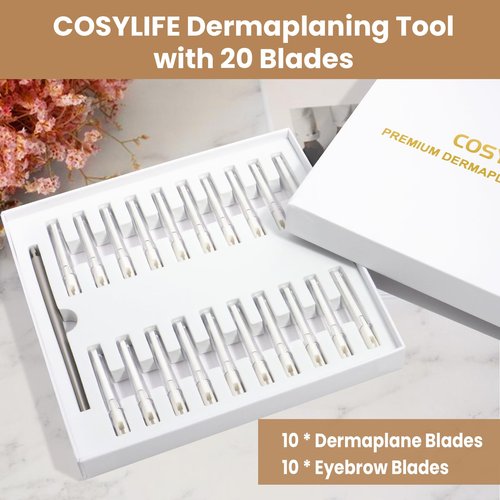 COSYLIFE Dermaplaning Tool for Face, 20 Blade Refills, Dermaplane Razor for Face, Hair Remover Blade for Eyebrows and Peach Fuzz, Facial Shaver for Women That Helps Exfoliate and Smooth The Skin