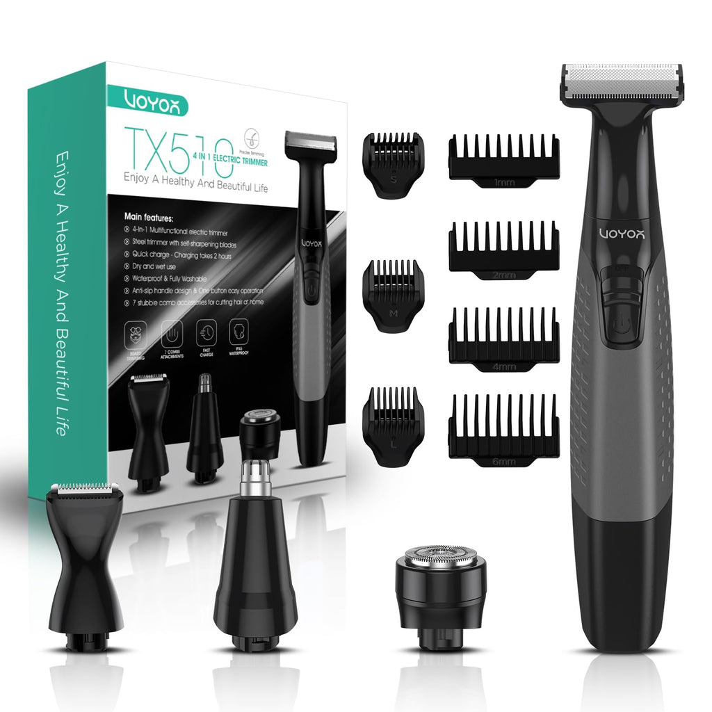 VOYOR Beard Trimmer for Men - All-in-One Rechargeable Grooming Kit | Adjustable Length Combs, Grey