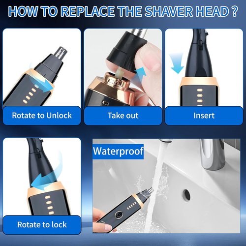 Skiennix Nose and Ear Hair Trimmer - 2-in-1 LED Display, USB Rechargeable, Waterproof, Dual-Edge Blades | Black Gold