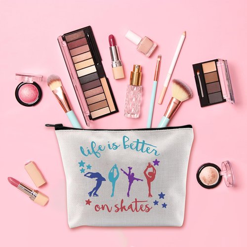 JEFBFBWE Ice Skate Cosmetic Bag Figure Skating Makeup Bag - Ideal Gift for Skate Lovers - Life Is Better On Skates Makeup Pouch Large Capacity Canvas Travel Bags