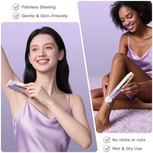 Arysn Bikini Trimmer for Women, 2 in 1 Dual Head Rechargeable Electric Shaver, Painless Pubic Hair Trimmer for Underarm Leg Arm Body Face– IPX7 Waterproof & Travel-Friendly, GoldPurple