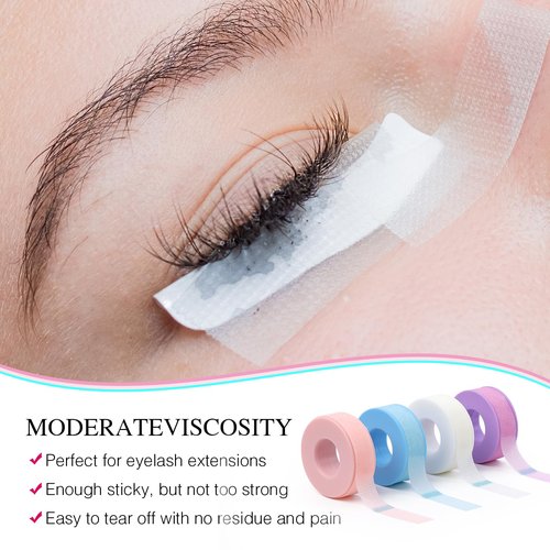 LZM Lash Tape for Eyelash Extensions,Eyelash Tape Silicone Gel Eyelash Extension Tape for Sensitive Skin Pain-Free Removal Breathable Micro-Porous Lash Extensions Tape (0.5in x 4yd, 4Rolls,Mixed)
