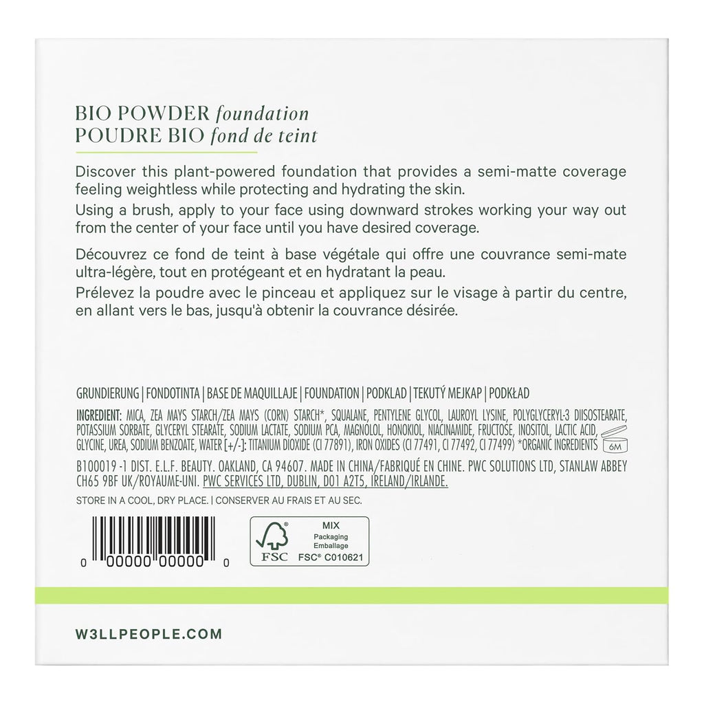 Well People Bio Powder Foundation - Lightweight Hydrating Formula for Smooth Skin | Vegan, Semi-Matte Finish, 1C