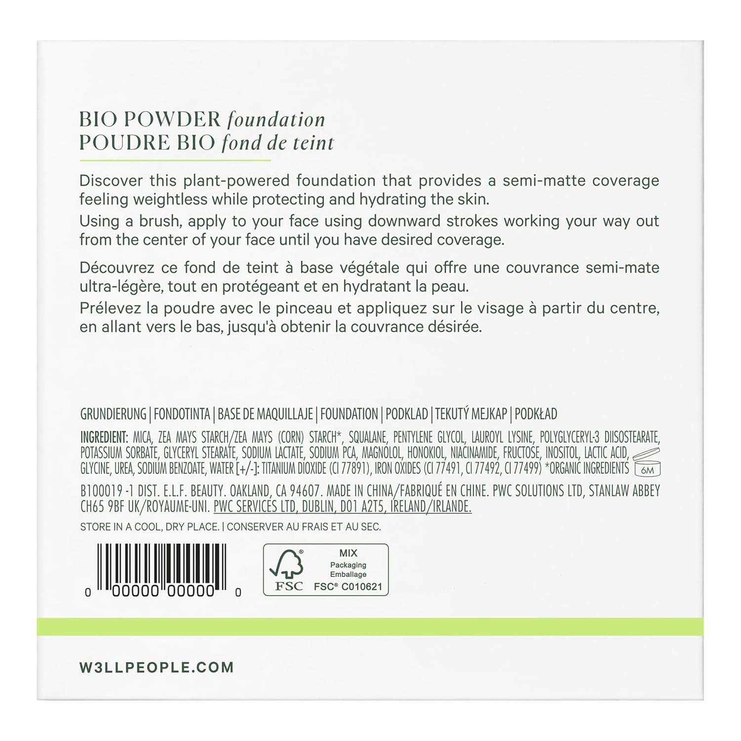 Well People Bio Powder Foundation - Lightweight Hydrating Formula for Smooth Skin | Vegan, Semi-Matte Finish, 1C