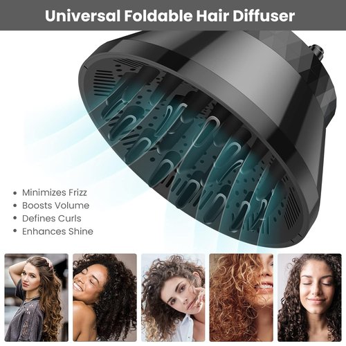 Segbeauty Universal Hair Diffuser - Collapsible & Portable Attachment for Thick, Wavy, Curly Hair | Fits 1.5"-3.22" Nozzles, Black