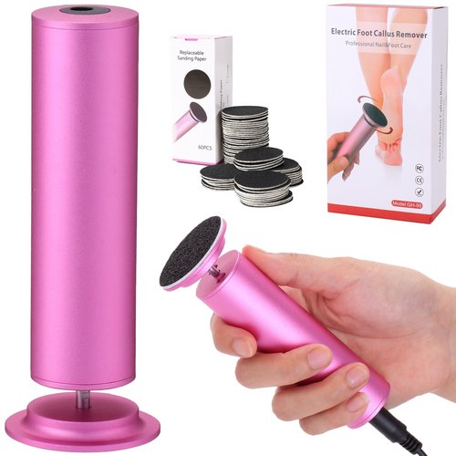 AFFLAT Electric Foot Callus Remover, Adjustable Speed (0-600Rpm), Adjustable Speed Foot Scrubber with 60 Pcs Sandpaper Discs, Electric Callus Remover for Feet,Pedicure Tool for Men and Women,Pink