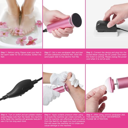 Professional Electric Foot File, Adjustable Rotatable Electronic Foot Dead Skin Remover Callus Remover Tool for Home & Nail Salon with 60 pcs Replacement Sandpaper Disk,Pink