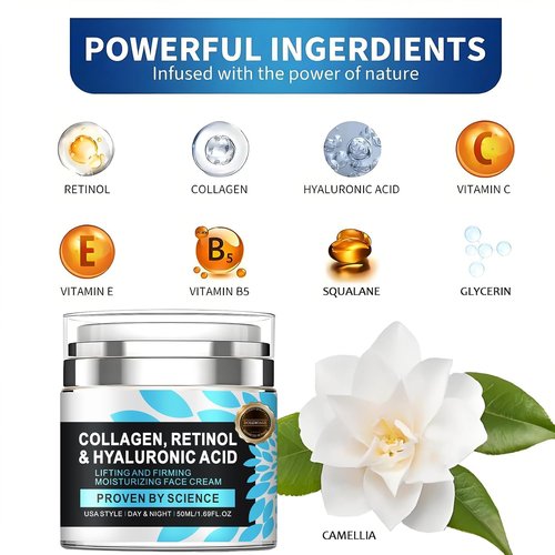 Regine Switzerland Retinol Face Moisturizer - Anti-Aging Collagen Cream with Hyaluronic Acid | Day & Night Use