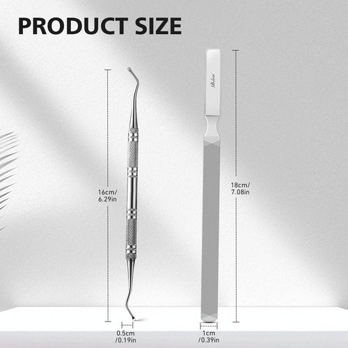 BALUCA Toenail File for Thick Nails & Ingrown Relief | Heavy Duty Metal Emery Board with Toenail Lifter for Seniors, Coarse Grit & Durable Stainless Steel Design (Silver, 1.0, Count, 180/240 Grit)