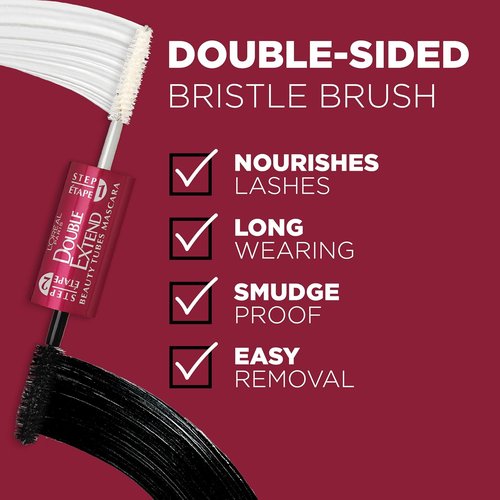 L'Oreal Paris Double Extend Tubing Mascara - Lengthening & Smudgeproof, Black, 2-Step Formula
