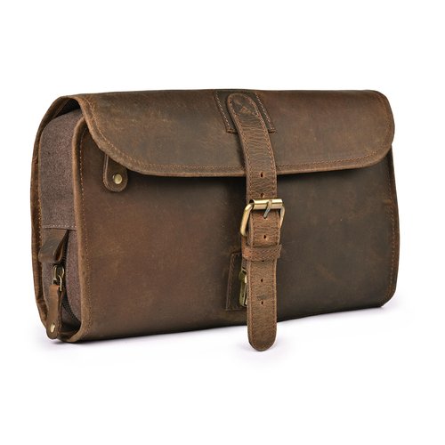 LEATHER VILLAGE Hanging Leather Toiletry Bag for Men – Handcrafted Vintage Premium Travel Dopp Kit with Waterproof Lining, Shaving Organizer and Shower Bathroom Essentials Case - Brown