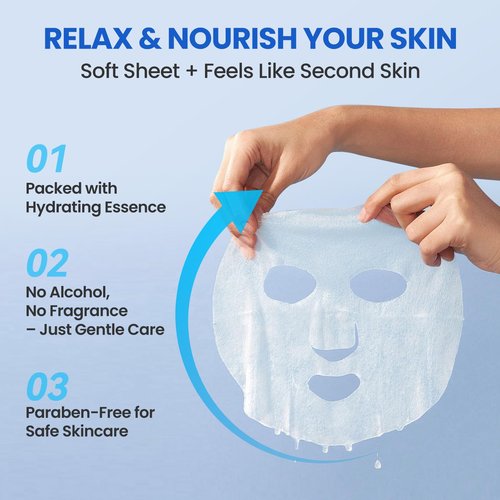 Liyawudo Centella hydrating face masks Set (9 Pack) – Hydrating Face Masks with Green Tea, Sakura & Charcoal | Moisturizing Facial Masks for Women | Sensitive & All Skin Types