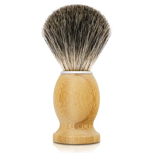 KIKC Hand Crafted Pure Badger Shaving Brush for Wet Shave, Comfortable Bamboo Handle, Soft Bristle, Best Gift for Bearded Man
