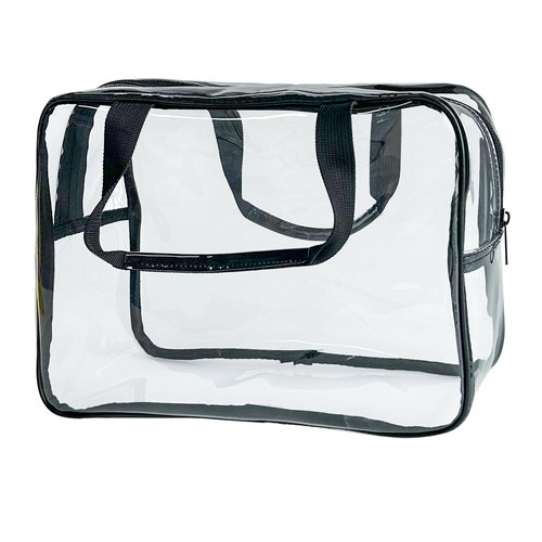 TotePrint PVC Clear Pure Color Transparent Large Zipper Cosmetic Pouch Travel Makeup Cosmetic Bag with Handle for Travel Bathroom Toiletry Organizer (Clear+Black Handle)